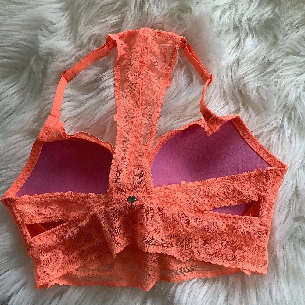 PINK by Victoria Secret Small Orange Push Up Lace Pigeonnant Bra 346678-4br - Picture 4 of 9